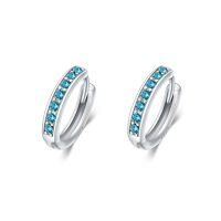 wholesale 925 Sterling Silver Colorful Gemstone Huggie Hoop Earrings-15mm-12 Dec.(Blue Topaz)