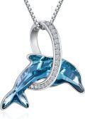 wholesale TOUPOP Dolphin Gifts Sterling Silver Dolphin Pendant Necklace Blue Crystal Dolphins Jewelry Summer Beach Themed Gifts For Women Birthday Christmas -0-0