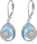 wholesale 925 Sterling Silver Teardrop Blue Opal Sunflower Leverback Dangle Earrings-0-0
