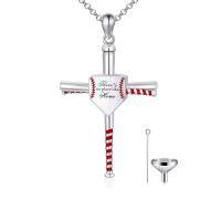 wholesale 925 Sterling Silver Baseball Bat Cross Home Plate Cremation Urn Necklace Memorial Pendant-A-coss baseball