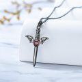 wholesale 925 Sterling Silver & Red Crystal Gothic Bat Sword Pendant Necklace for Women-0-3