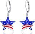 wholesale 925 Sterling Silver American Flag Star Drop Dangle Leverback Earrings for Women Girls USA Patriotic  4th July Independence Day Accessories-0-0