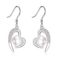 wholesale 925 Sterling Silver Moon Shape Earrings Wholesale With Pearls-pearl heart earrings