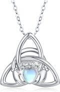 wholesale Sterling Silver & Moonstone Celtic Claddagh Trinity Knot Necklace - 20mm Pendant, 18+2 Chain, High Polish, 925 Stamp, Hypoallergenic Gift-0-0