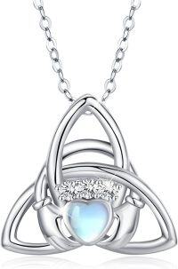 wholesale Sterling Silver & Moonstone Celtic Claddagh Trinity Knot Necklace - 20mm Pendant, 18+2 Chain, High Polish, 925 Stamp, Hypoallergenic Gift-moonstone