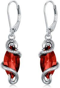 wholesale Sterling Silver Crystal Vintage Snake Dangle Drop Leverback Earrings for Women-Garnet Red