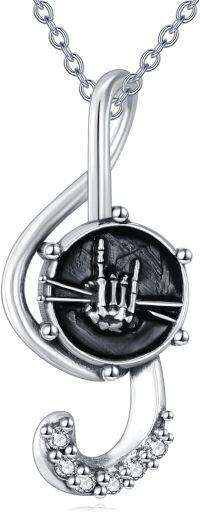 wholesale 925 Sterling Silver Music Note with Hand Print and Black Stone Pendant Necklace for Women-Drum Sticks-A