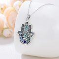 wholesale 925 Sterling Silver Abalone Shell Inlay Evil Eye Hamsa Hand Pendant Necklace for Women-0-2