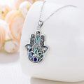 wholesale 925 Sterling Silver Hamsa Hand Lotus Evil Eye Abalone Shell Pendant Necklace-0-2