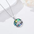 wholesale 925 Sterling Silver Round Mountain Scene with Bear and Sun Pendant Necklace for Women-0-2