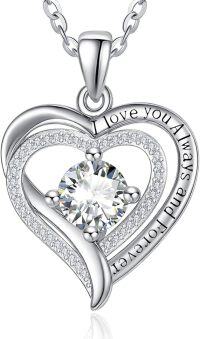 wholesale 925 Sterling Silver Heart Pendant Necklace with Birthstone for Women-04-Apr