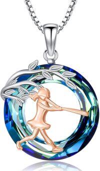 wholesale 925 Sterling Silver Blue Crystal Ballerina Dance Tree of Life Pendant Necklace for Women-Baseball