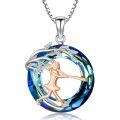 wholesale 925 Sterling Silver Blue Crystal Ballerina Dance Tree of Life Pendant Necklace for Women-0-0