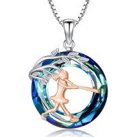 wholesale 925 Sterling Silver Blue Crystal Ballerina Dance Tree of Life Pendant Necklace for Women-Baseball