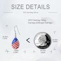 wholesale 925 Sterling Silver American Flag Teardrop Drop Earrings with Cubic Zirconia and Red White & Blue Design-0-2