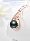 wholesale Sterling Silver Black Pearl Pendant Necklace for Women Jewelry Gift-0-7