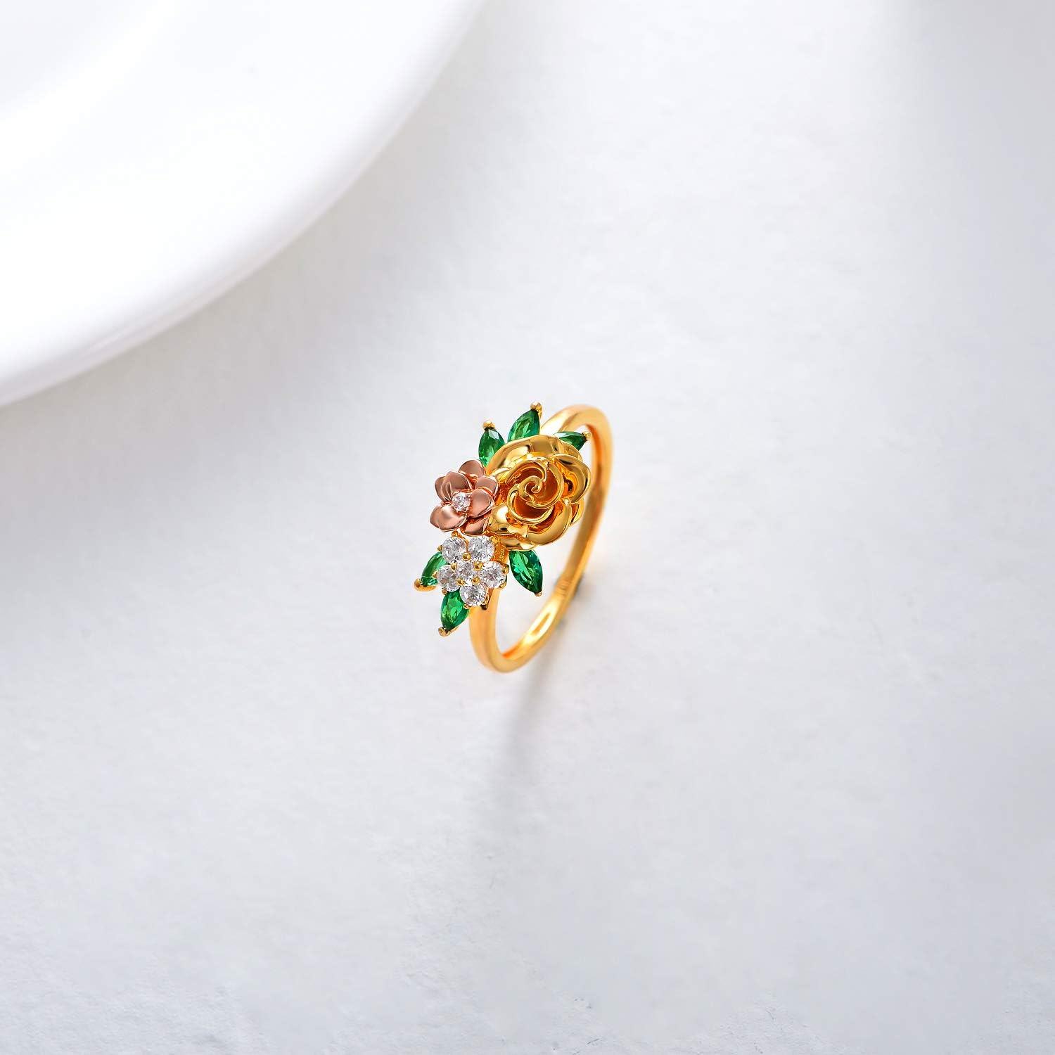 Gold Moissanite 10k Rose Flower Ring for Women Anniversary Gift-0-3
