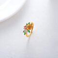 wholesale 14K Gold Plated Green Crystal & White Cubic Zirconia Floral Open Adjustable Rings for Women Wedding Engagement s-0-3