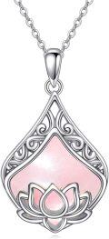 wholesale 925 Sterling Silver Blue Moonstone Lotus Pendant Necklaces for Women-0-6