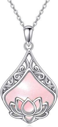 wholesale Sterling Silver Rose Quartz Moonstone Lotus Pendant Necklace-Rose Quartz Lotus Necklace