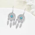 wholesale 925 Sterling Silver Turquoise Flower Feather Drop Earrings for Women-0-1