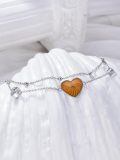 wholesale 925 Sterling Silver Heart-Shaped Orange Stone Double-Strand Ankle Anklet for Women's Footwear Accessories-0-3