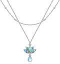 wholesale 925 Sterling Silver Moonstone & Abalone Shell Lotus Pendant Necklace with Double Chain-0-0