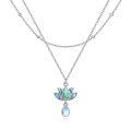 wholesale 925 Sterling Silver Lotus Pendant Necklace With Moonstone Drop Chain-0-0