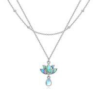 wholesale 925 Sterling Silver Lotus Pendant Necklace With Moonstone Drop Chain-Double chain lotus necklace