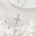 wholesale 925 Sterling Silver Rose Cross Pendant with Leaves and CZ Stone Luck Charm Necklace for Women Girls Gifts-0-2