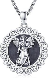 wholesale Sterling Silver Archangel Medals St Pendant Necklace for Men Women-89-St Uriel Filigree(round silver)