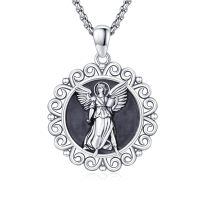wholesale 925 Sterling Silver Archangel Medals St Pendant Necklace for Men Women-89-St Uriel Filigree(round silver)