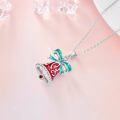 wholesale 925 Sterling Silver Red Enamel Bow Tie Christmas Tree Pendant Necklace-0-5
