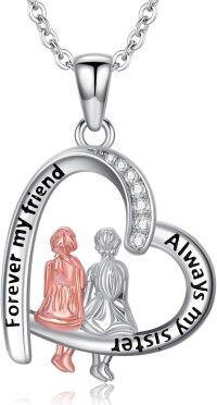 wholesale  925 Sterling Silver & Zircon Sister Necklace, Heart Pendant with Two Sisters, 18+2 Chain, Gift for Sister, Hypoallergenic, Lead/Nickel-Free-Heart