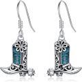 wholesale 925 Sterling Silver Cowboy Boot & Flower Turquoise Western Drop Earrings for Women-0-0