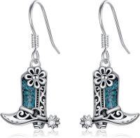 wholesale 925 Sterling Silver Cowboy Boot & Flower Turquoise Western Drop Earrings for Women-Cowboy Boot-1