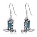 wholesale 925 Sterling Silver Cowboy Boot Drop Earrings Oxidized Turquoise Flower Western Design-0-0