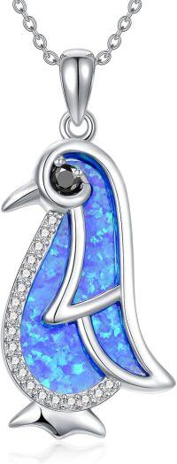 wholesale 925 Sterling Silver Blue Opal Penguin Charm Necklace with Cubic Zirconia Accents-Penguin-2