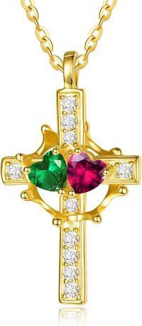wholesale  Sterling Silver Birthstones Gold Cross Necklace for Women -05-07-May-Jul-05-07-May-Jul