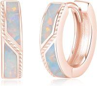 wholesale 925 Sterling Silver Plated Rose Gold Opal Viking Celtic Cross Huggie Earrings 15mm for Women Men Gifts-Rose Gold-White Opal