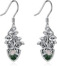 wholesale 925 Sterling Silver Moss Agate Amethyst Moonstone Mushroom Drop Earrings-Moss Agate