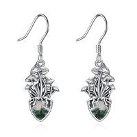 wholesale 925 Sterling Silver Mushroom Dangle Earrings-Moss Agate
