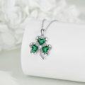 wholesale 925 Sterling Silver Emerald Heart & Round Cut CZ Shamrock Pendant Necklace for Women - Saint Patrick's Day Gift Idea-0-2
