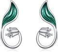 wholesale 925 Sterling Silver Green Leaf and Flower Stud Earrings for Women Girls Minimalist  68 chars-0-0