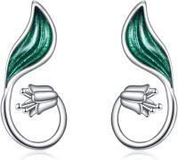 wholesale 925 Sterling Silver Green Leaf and Flower Stud Earrings for Women Girls Minimalist  68 chars-Lily of the Valley