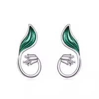 wholesale 925 Sterling Silver Green Leaf and Flower Stud Earrings Wholesale for Women Girls Minimalist  68 chars-Lily of the Valley