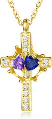 wholesale  Sterling Silver Birthstones Gold Cross Necklace for Women -02-09-Feb-Sept-02-09-Feb-Sept