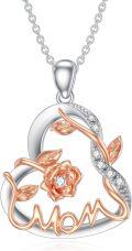 wholesale 925 Sterling Silver Rose Gold Plated MOM Flower Pendant Necklaces for Mother's Day Gifts-0-0