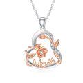 wholesale 925 Sterling Silver Rose Gold Plated MOM Flower Pendant Necklaces for Mother's Day Gifts-0-0