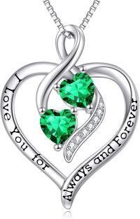 wholesale 925 Sterling Silver Forever Love Heart Birthstone Necklace for Women-Sliver-05-May Birthstone Necklace